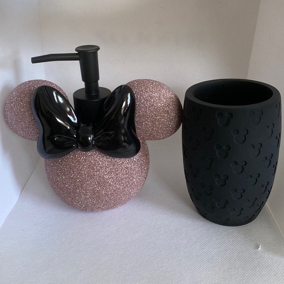 Disney Other - Disney Purple Glitter & Black Minnie Mouse Soap Dispenser & Toothbrush Holder